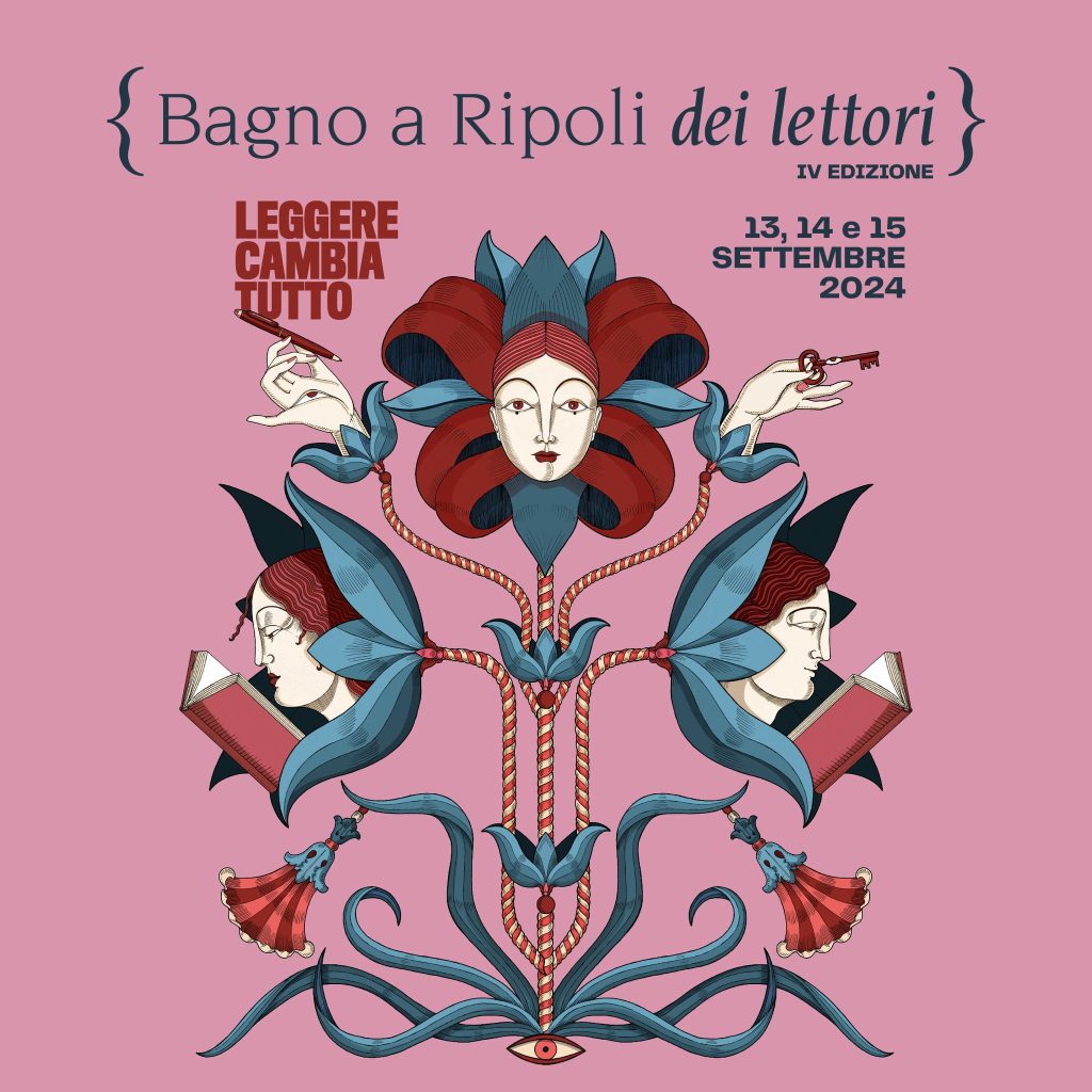 Poster ufficiale dell'evento letterario 'Bagno a Ripoli dei lettori' - IV Edizione. Un'illustrazione artistica che celebra la gioia della lettura e invita tutti gli appassionati di libri a partecipare a tre giorni di incontri, laboratori e presentazioni. #BagnoaRipoli #eventoletterario #leggere #libri #cultura #Toscana